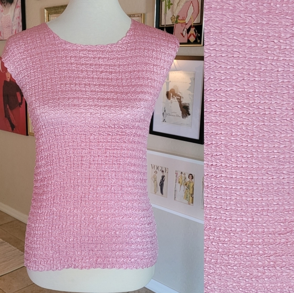 Vintage 80's Pink Stretch Textured‎ Sleeveless Top